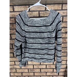 POOF EXCELLENCE Striped Knit Sweater Cropped Long Sleeve Black White Size L